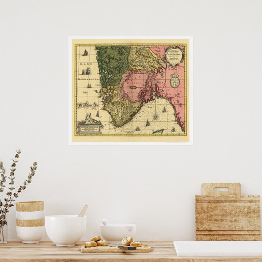 Kaart van Noorwegen door Jan Jansson 1650 Poster (Keuken)