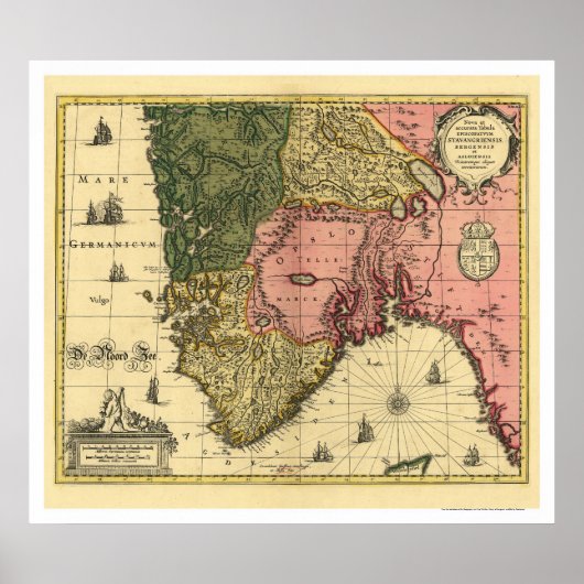 Kaart van Noorwegen door Jan Jansson 1650 Poster (Voorkant)