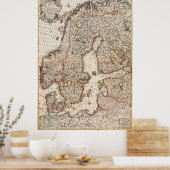  kaart van Noorwegen en Zweden (1717) Poster (Keuken)