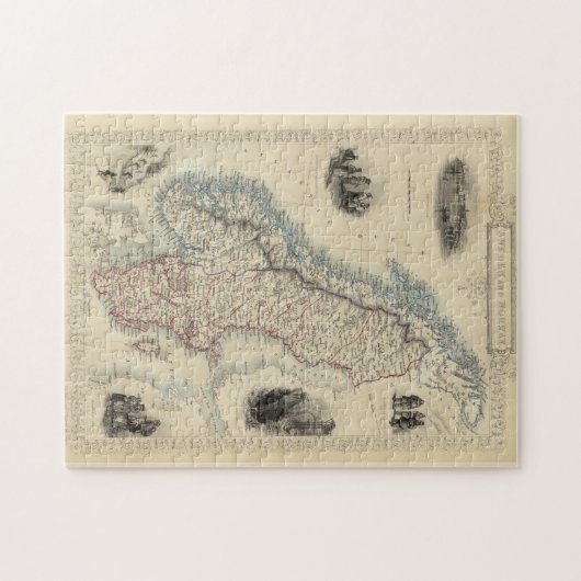  kaart van Noorwegen en Zweden (1851) Legpuzzel (Horizontaal)