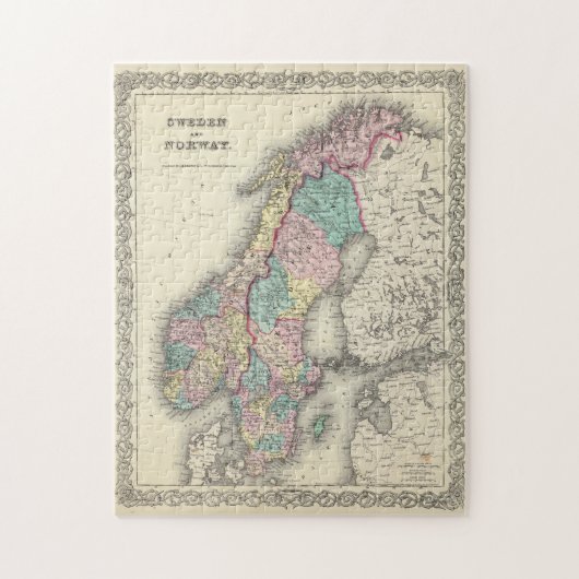  kaart van Noorwegen en Zweden (1856) Legpuzzel (Verticaal)