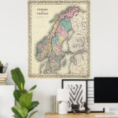 kaart van Noorwegen en Zweden (1856) Poster (Thuiskantoor)