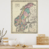 kaart van Noorwegen en Zweden (1856) Poster (Keuken)