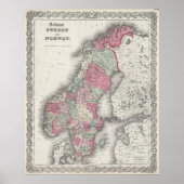  kaart van Noorwegen en Zweden (1865) Poster (Voorkant)