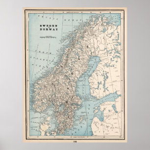  kaart van Noorwegen en Zweden (1893) Poster