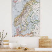 kaart van Noorwegen en Zweden (1900) Poster (Keuken)
