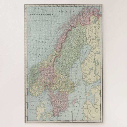  kaart van Noorwegen en Zweden (1901) Legpuzzel (Verticaal)