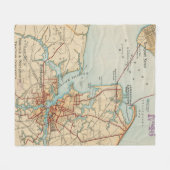  kaart van Norfolk en Portsmouth VA (1919) Fleece Deken (Voorkant (Horizontaal))