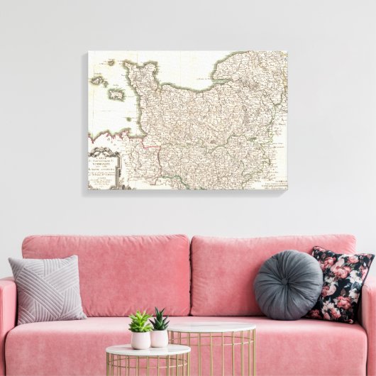 kaart van Normandië (1771) Canvas Afdruk (Insitu (Woonkamer))