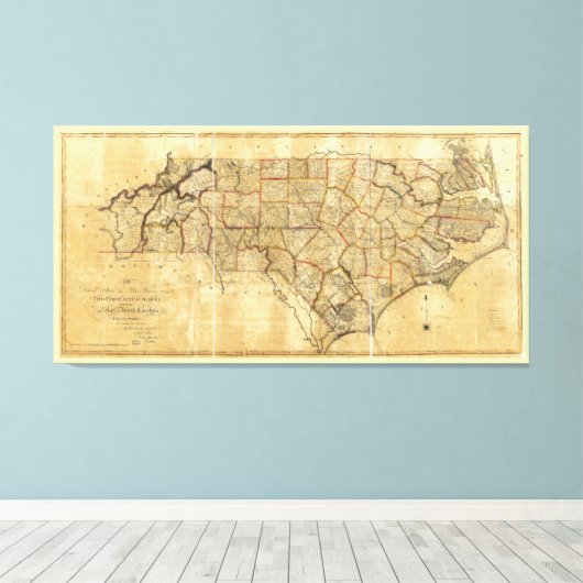 Kaart van North Carolina (1808) Canvas Afdruk (Insitu (Houten vloer))