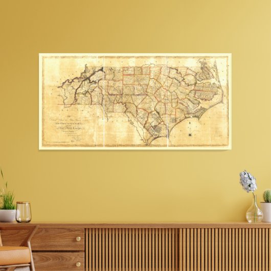Kaart van North Carolina (1808) Canvas Afdruk (Insitu (Woonkamer))