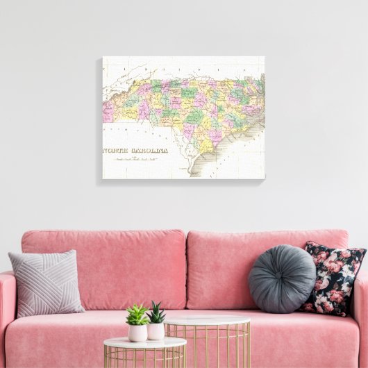  kaart van North Carolina (1827) Canvas Afdruk (Insitu (Woonkamer))