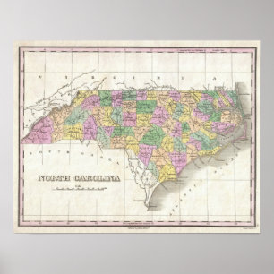 kaart van North Carolina (1827) Poster