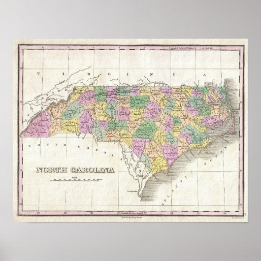  kaart van North Carolina (1827) Poster (Voorkant)