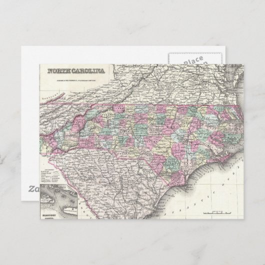  kaart van North Carolina (1855) (Voorkant / Achterkant)