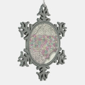  kaart van North Carolina (1855) Tin Sneeuwvlok Ornament (Links)