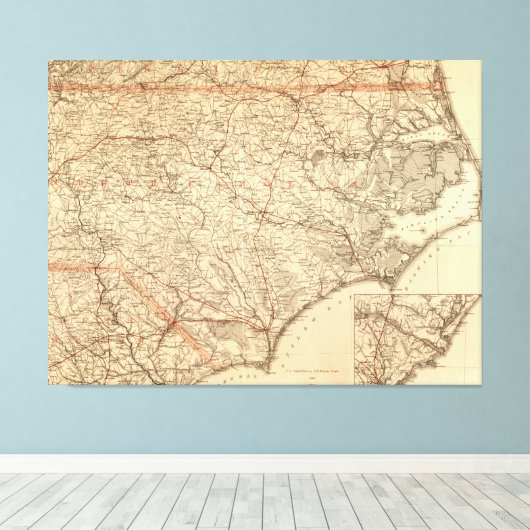  kaart van North Carolina (1865) Canvas Afdruk (Insitu (Houten vloer))