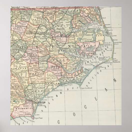  kaart van North Carolina (1891) Poster (Voorkant)