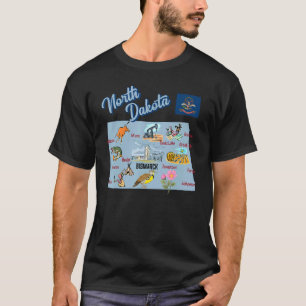 Kaart van North Dakota Toeristische bezienswaardig T-shirt