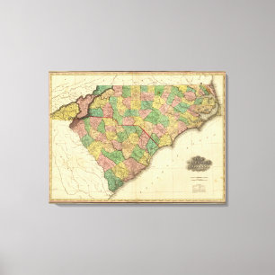 Kaart van North en South Carolina Canvas Afdruk