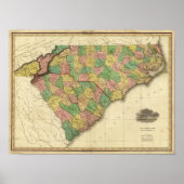 Kaart van North en South Carolina Poster (Voorkant)