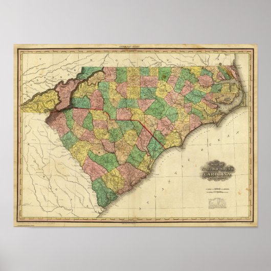 Kaart van North en South Carolina Poster (Voorkant)