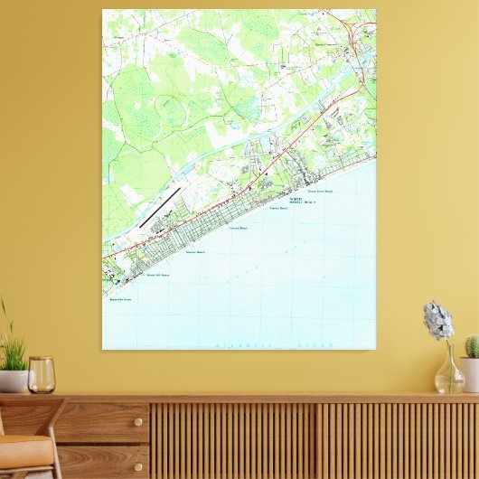 Kaart van North Myrtle Beach South Carolina (1990) Canvas Afdruk (Insitu (Woonkamer))