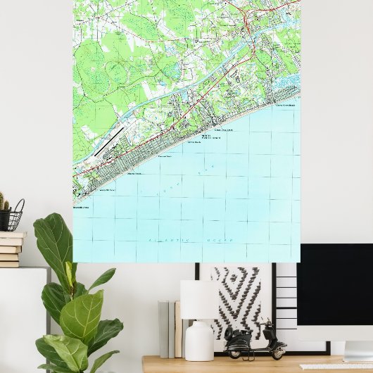 Kaart van North Myrtle Beach South Carolina (1990) Poster (Thuiskantoor)