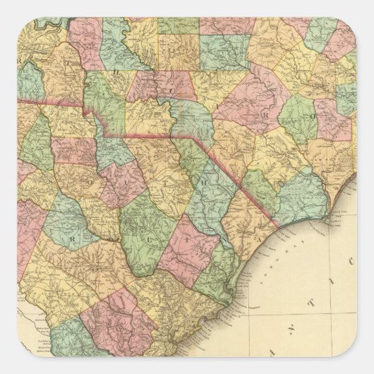 Kaart van North South Carolina Vierkante Sticker (Voorkant)