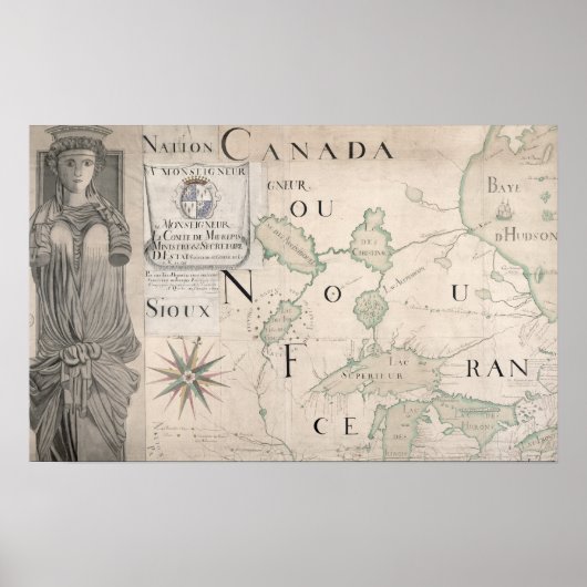 Kaart van Nouvelle-France 1699 Poster (Voorkant)