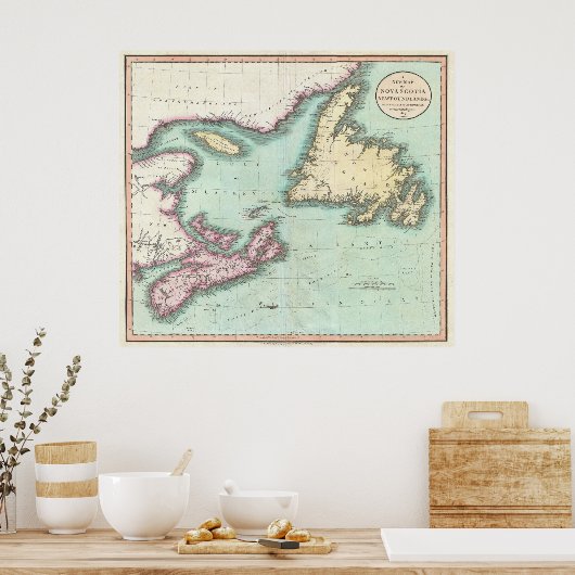  kaart van Nova Scotia en Newfoundland (1807) Poster (Keuken)