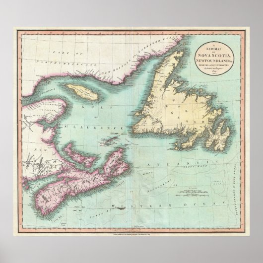  kaart van Nova Scotia en Newfoundland (1807) Poster (Voorkant)