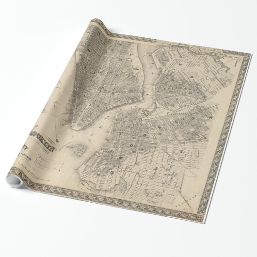  kaart van NYC en Brooklyn (1855) Cadeaupapier (Uitgerold)