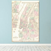 kaart van NYC en Brooklyn (1865) Canvas Afdruk (Insitu (Houten vloer))