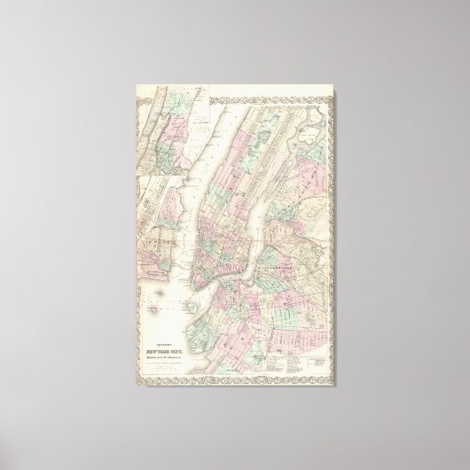 kaart van NYC en Brooklyn (1865) Canvas Afdruk (Voorkant)