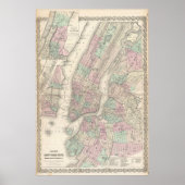  kaart van NYC en Brooklyn (1865) Poster (Voorkant)