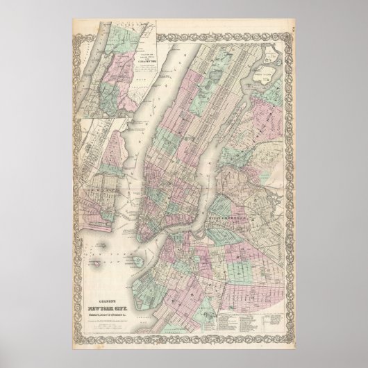  kaart van NYC en Brooklyn (1865) Poster (Voorkant)