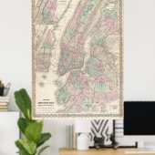  kaart van NYC en Brooklyn (1865) Poster (Thuiskantoor)