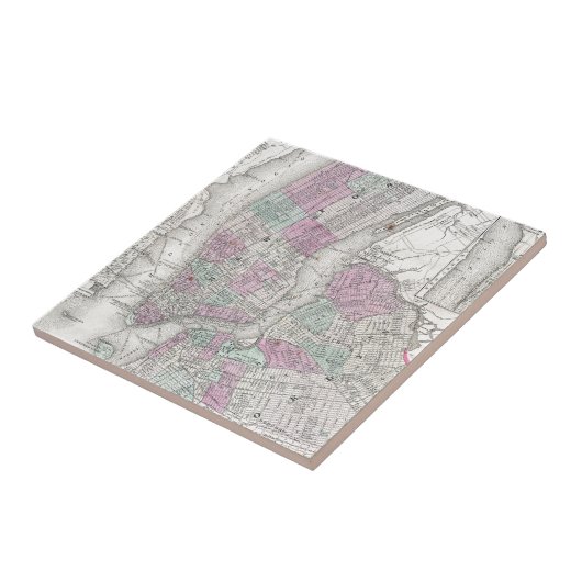 kaart van NYC en Brooklyn (1866) Tegeltje (Zijkant)