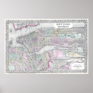 kaart van NYC en brooklyn (1867) Poster
