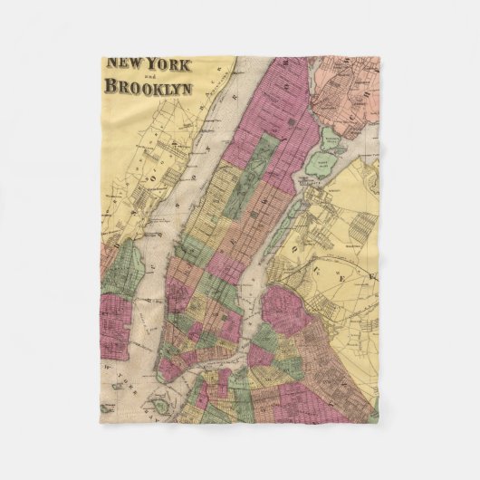 kaart van NYC en Brooklyn (1868) Fleece Deken (Voorkant)