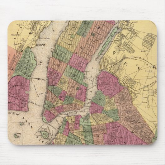  kaart van NYC en Brooklyn (1868) Muismat (Voorkant)