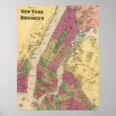 kaart van NYC en Brooklyn (1868) Poster (Voorkant)