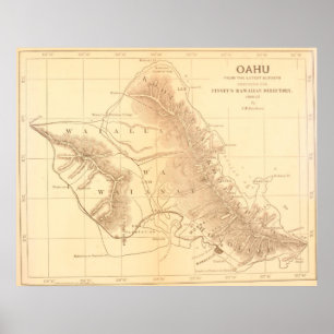 kaart van Oahu Hawaii (1901) Poster