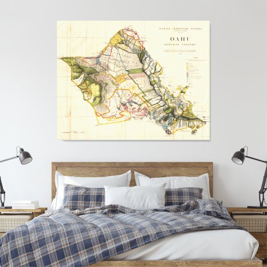  kaart van Oahu Hawaii (1906) Canvas Afdruk (Insitu (Slaapkamer))