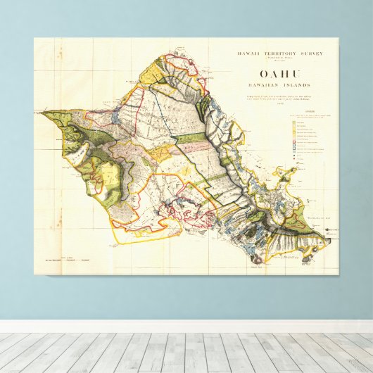  kaart van Oahu Hawaii (1906) Canvas Afdruk (Insitu (Houten vloer))