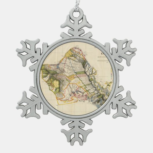  kaart van Oahu Hawaii (1906) Tin Sneeuwvlok Ornament (Voorkant)