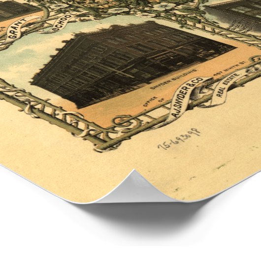 Kaart van Oakland, Uitzicht van vogelsoorten-Oog, Poster (Hoek)