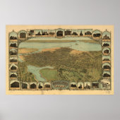 Kaart van Oakland, Uitzicht van vogelsoorten-Oog, Poster (Voorkant)