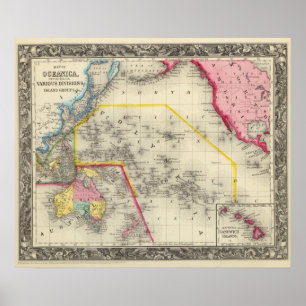 Kaart van Oceanica Poster